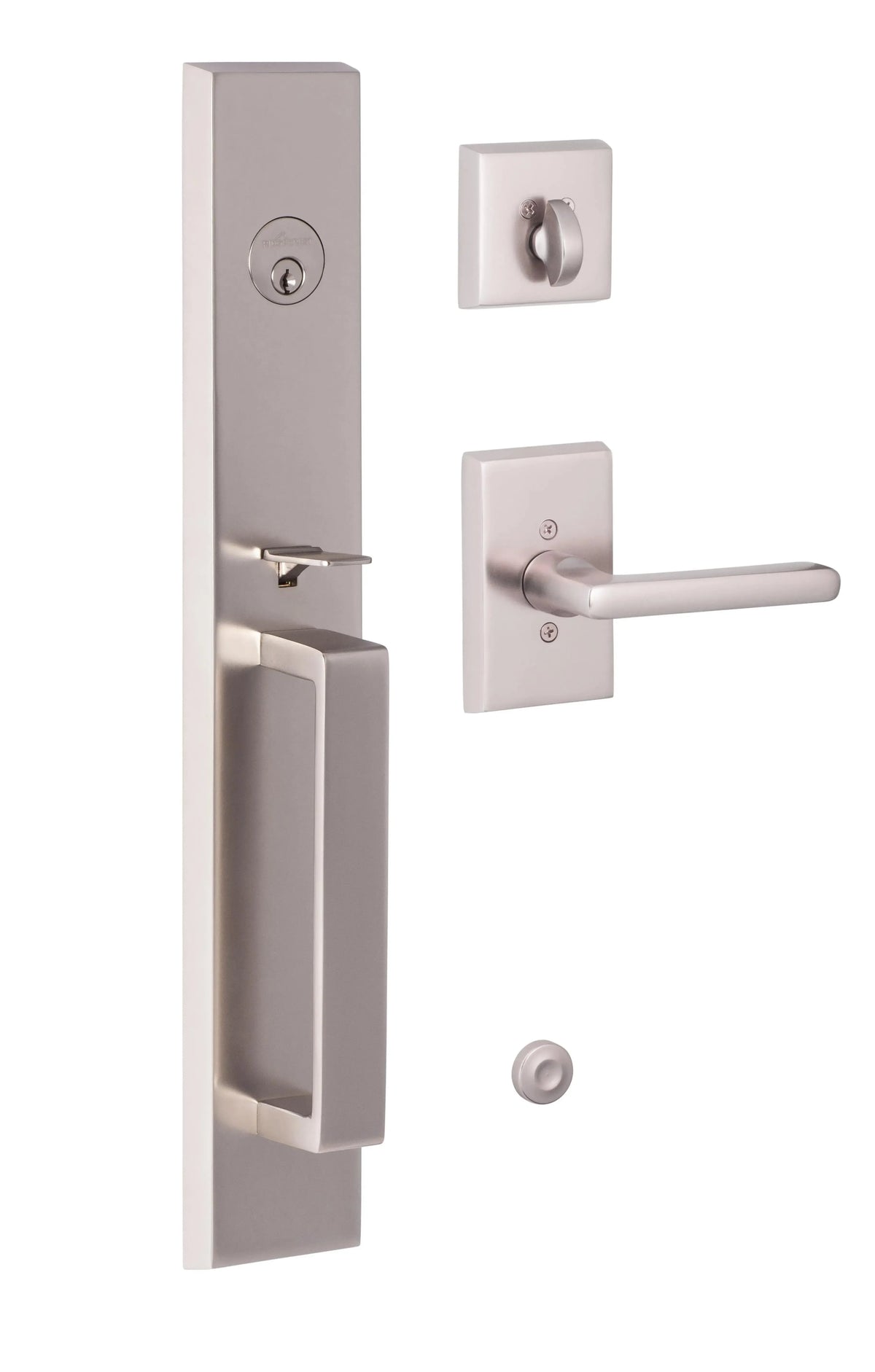Ridgecrest Vail Handleset with Logan Lever Handleset Trim in Satin Nickel finish