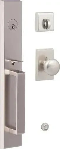 Ridgecrest Vail Handleset With Oakley Knob Handleset Trim in Satin Nickel finish