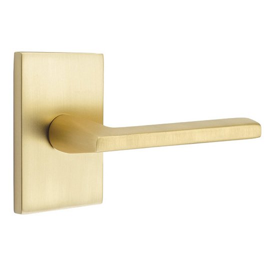 Emtek Helios Lever With Modern Rectangular Rosette in Satin Brass finish