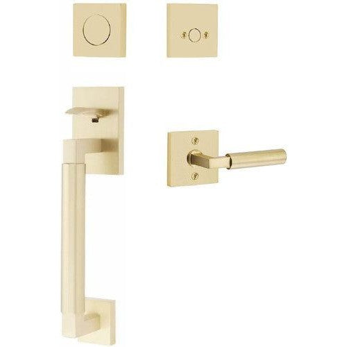 Emtek Hercules Smooth Sectional Tubular Entry Set with Hercules Lever in Satin Brass finish