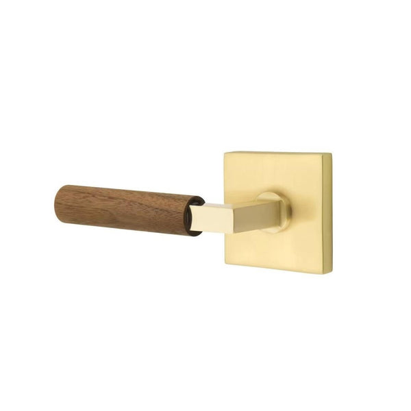 Emtek Select L-Square Dark Walnut Lever with Square Rosette in Satin Brass finish