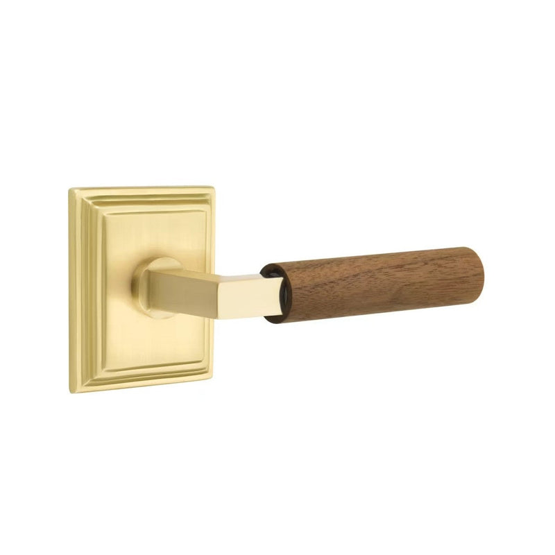 Emtek Select L-Square Dark Walnut Lever with Wilshire Rosette in Satin Brass finish