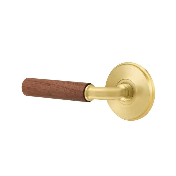 Emtek Select R-Bar Dark Walnut Lever with Watford Rosette in Satin Brass finish