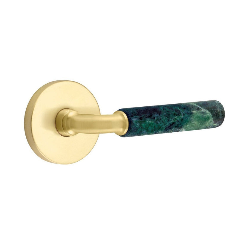 Emtek Select R-Bar Green Marble Lever with Disk Rosette in Satin Brass finish