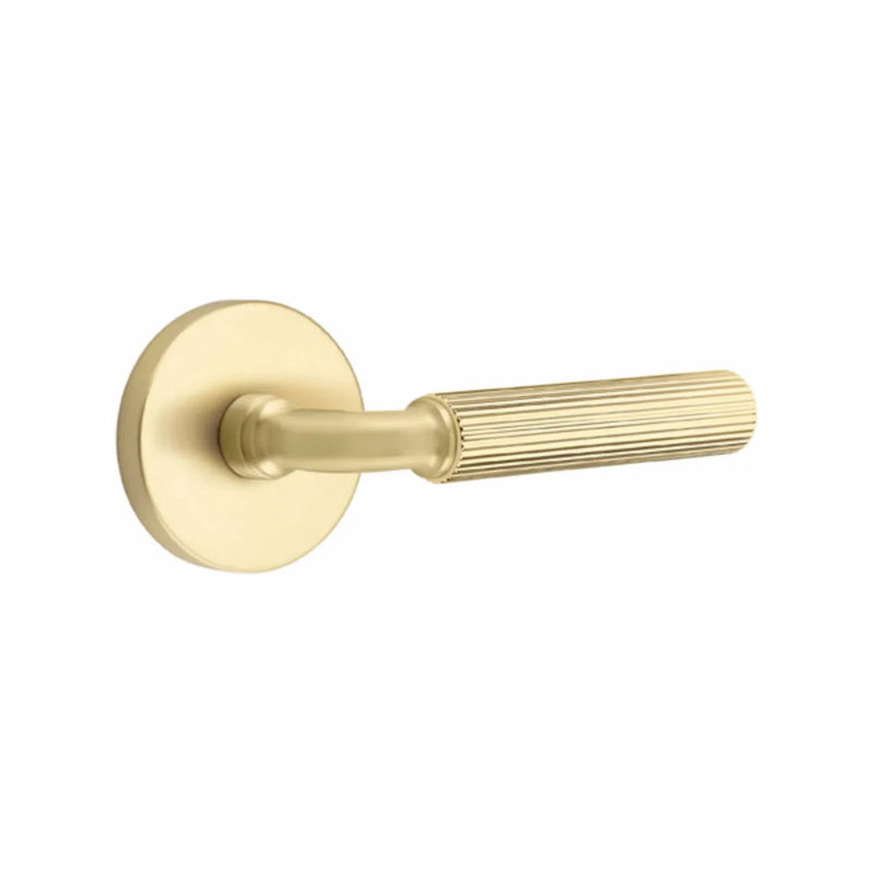 Emtek Select R-Bar Straight Knurled Lever with Disk Rosette in Satin Brass finish