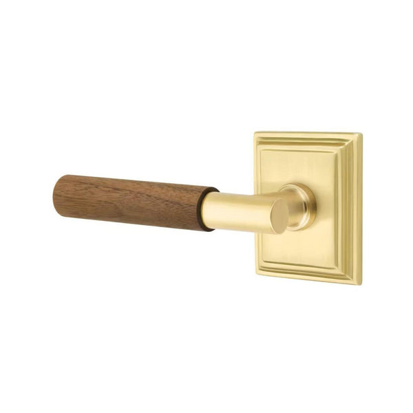 Emtek Select T-Bar Dark Walnut Lever with Wilshire Rosette in Satin Brass finish