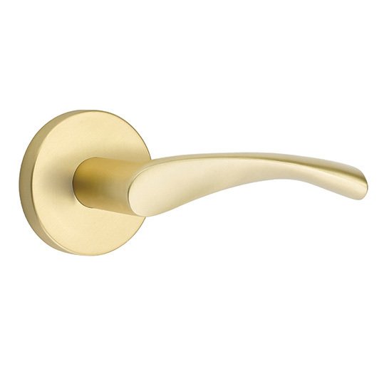 The Emtek Triton Lever With Disk Rosette in Satin Brass finish