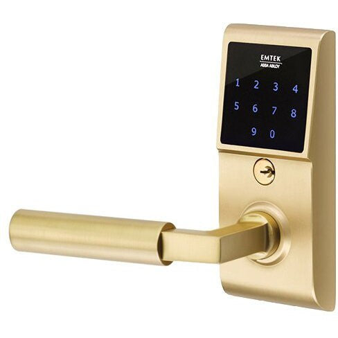 Emtek EMTouch Electronic Touchscreen Keypad Leverset with Hercules Lever in Satin Brass finish