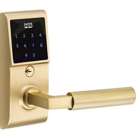 Emtek EMTouch Electronic Touchscreen Keypad Leverset with Hercules Lever in Satin Brass finish