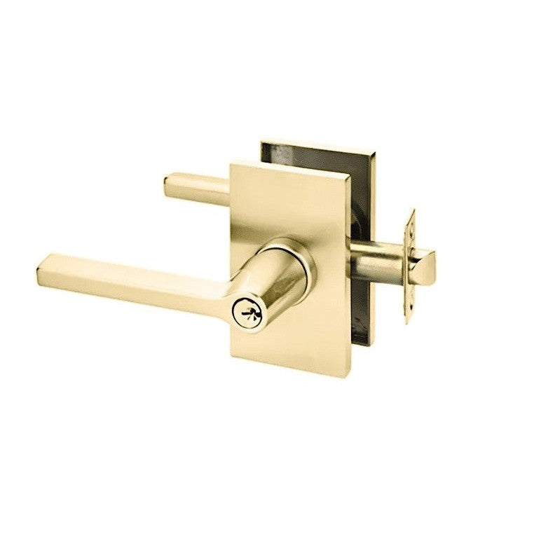 Emtek Helios Lever With Modern Rectangular Rosette in Satin Brass finish