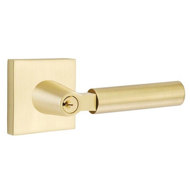 The Emtek Hercules Lever With Square Rosette in Satin Brass finish