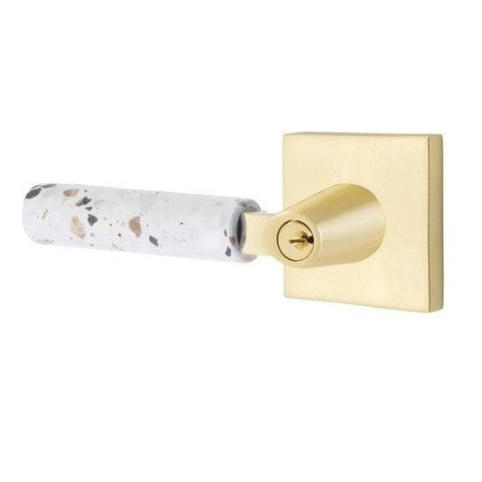 Emtek Select L-Square Terrazzo Lever with Square Rosette in Satin Brass finish