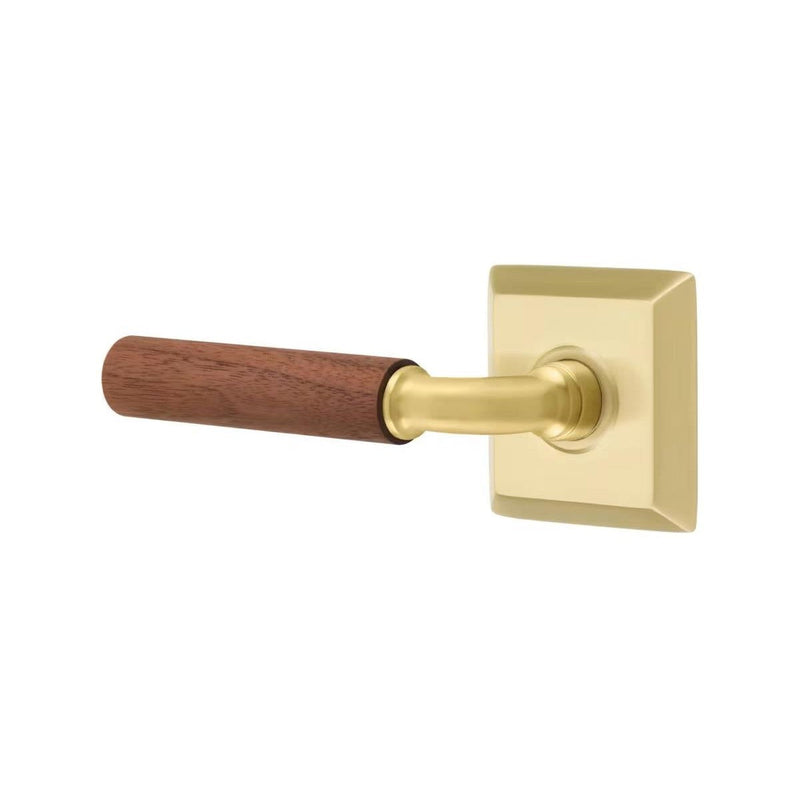 Emtek Select R-Bar Dark Walnut Lever with Quincy Rosette in Satin Brass finish