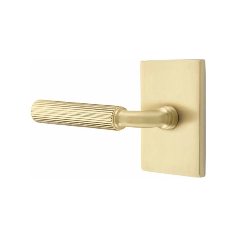 Emtek Select R-Bar Straight Knurled Lever with Modern Rectangular Rosette in Satin Brass finish