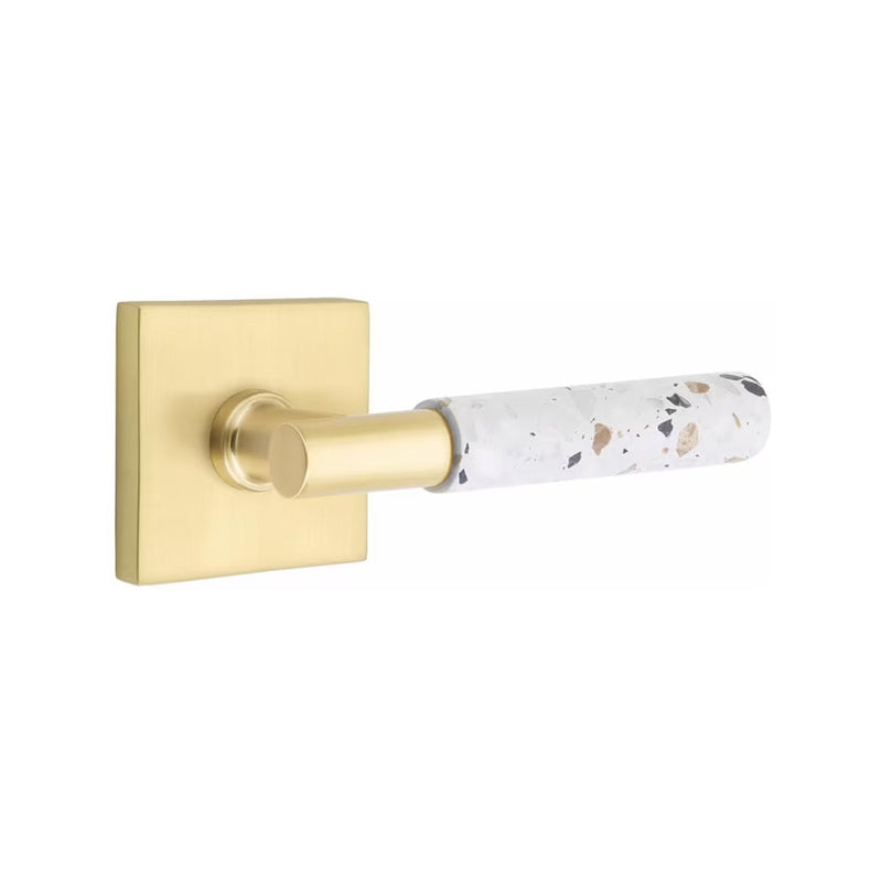 Emtek Select T-Bar Terrazzo Lever with Square Rosette in Satin Brass finish