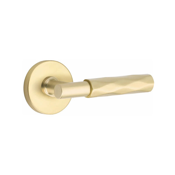 The Emtek Select T-Bar Tribeca Lever with Disk Rosette in Satin Brass finish