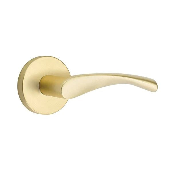 The Emtek Triton Lever With Disk Rosette in Satin Brass finish