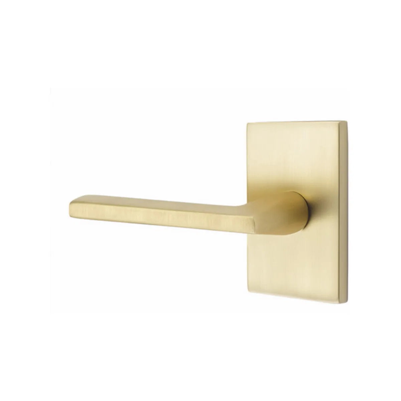 Emtek Helios Lever With Modern Rectangular Rosette in Satin Brass finish