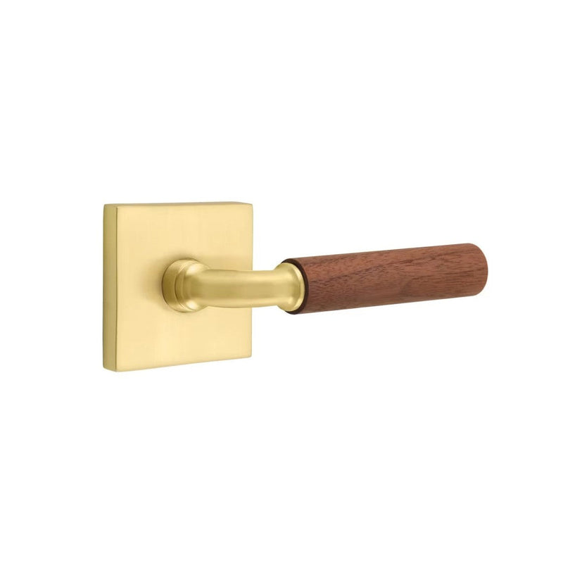 Emtek Select R-Bar Dark Walnut Lever with Square Rosette in Satin Brass finish