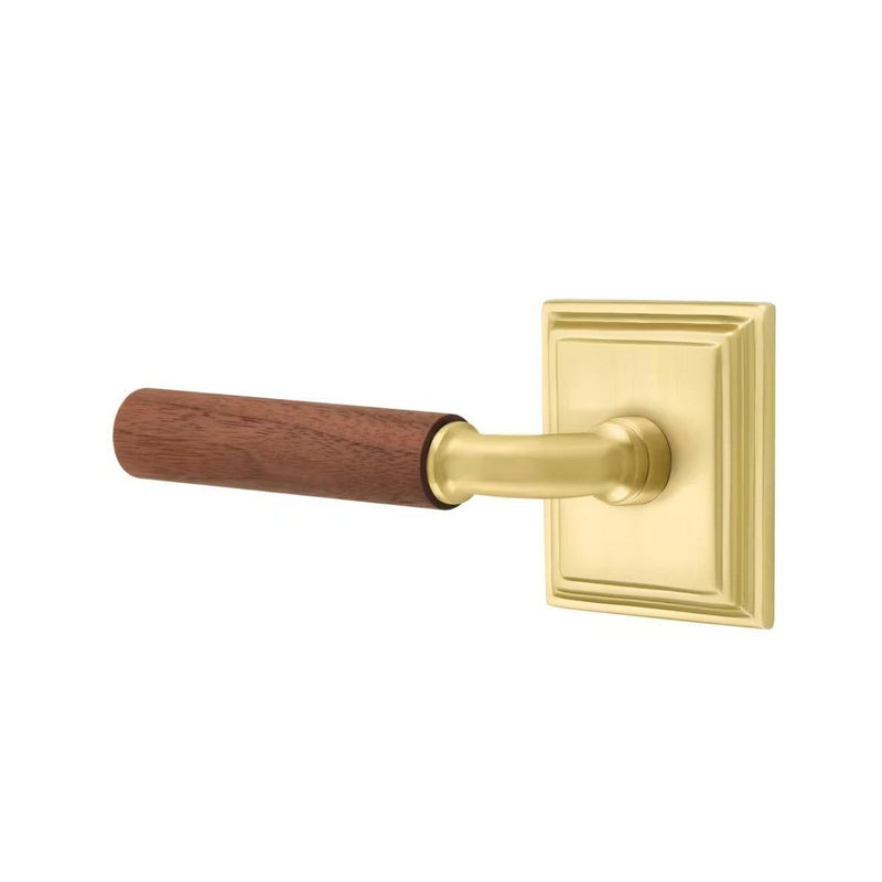 Emtek Select R-Bar Dark Walnut Lever with Wilshire Rosette in Satin Brass finish