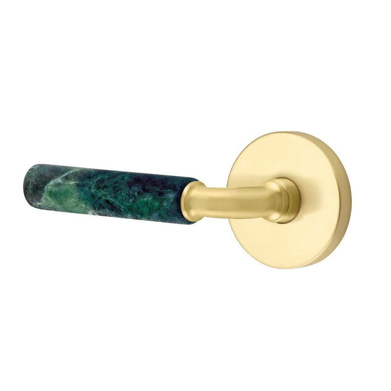 Emtek Select R-Bar Green Marble Lever with Disk Rosette in Satin Brass finish