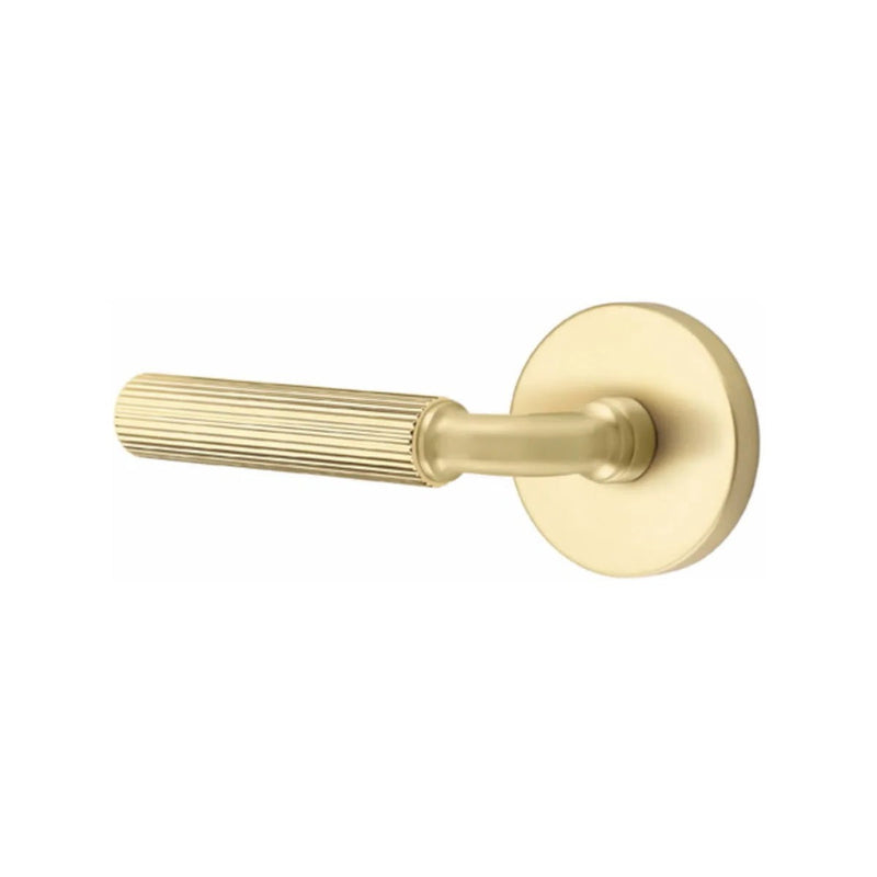 Emtek Select R-Bar Straight Knurled Lever with Disk Rosette in Satin Brass finish