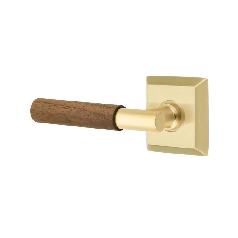 Emtek Select T-Bar Dark Walnut Lever with Quincy Rosette in Satin Brass finish