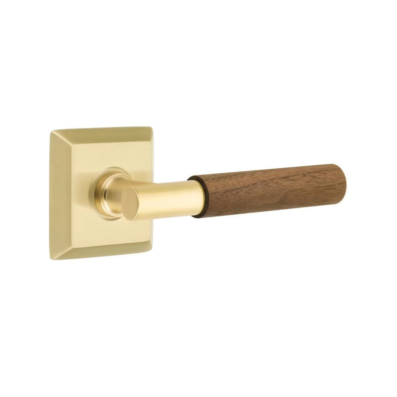 Emtek Select T-Bar Dark Walnut Lever with Quincy Rosette in Satin Brass finish