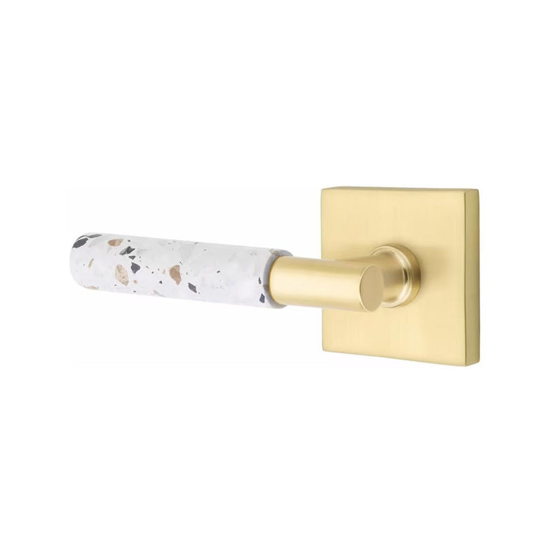 Emtek Select T-Bar Terrazzo Lever with Square Rosette in Satin Brass finish