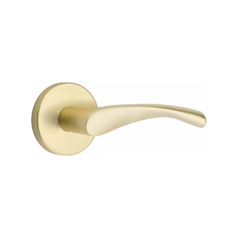 The Emtek Triton Lever With Disk Rosette in Satin Brass finish