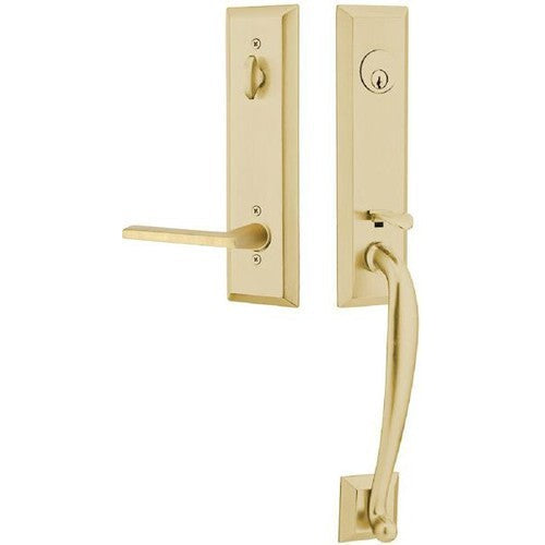 Emtek Adams Tubular Entrance Handleset With Helios Lever in Satin Brass finish