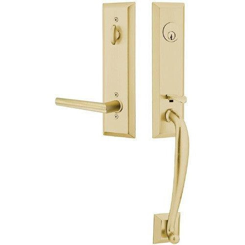 Emtek Adams Tubular Entrance Handleset With Stuttgart Lever in Satin Brass finish