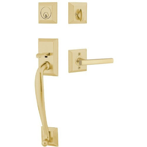 Emtek Franklin Tubular Entrance Handleset With Freestone Lever in Satin Brass finish