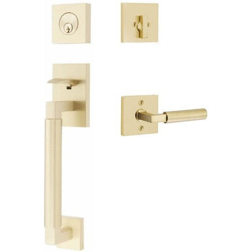 Emtek Hercules Smooth Sectional Tubular Entry Set with Hercules Lever in Satin Brass finish