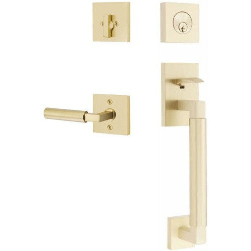 Emtek Hercules Smooth Sectional Tubular Entry Set with Hercules Lever in Satin Brass finish