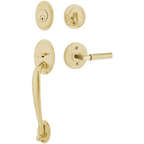 Emtek Saratoga Tubular Entrance Handleset With Hercules Lever in Satin Brass finish