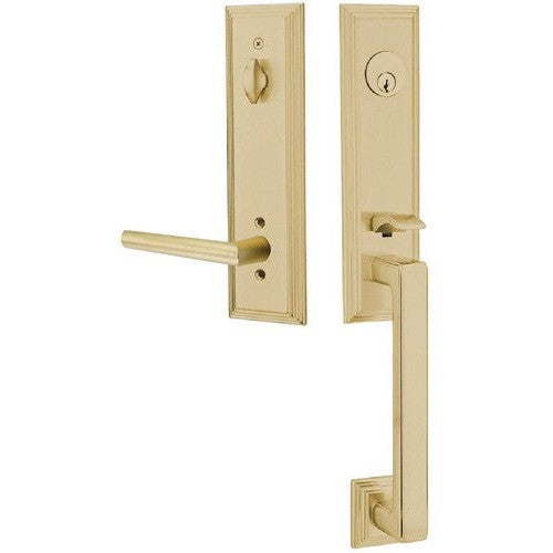 Emtek Wilshire Tubular Entrance Handleset With Stuttgart Lever in Satin Brass finish