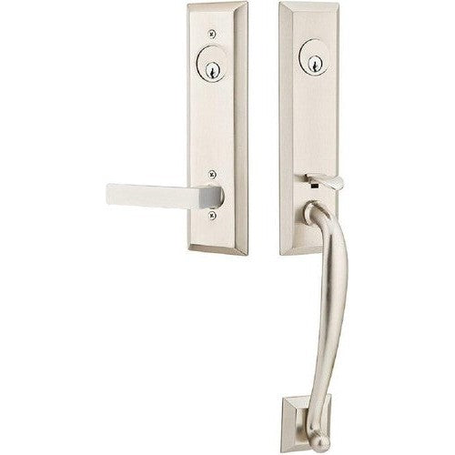 Emtek Adams Tubular Entrance Handleset With Dumont Lever in Satin Nickel finish