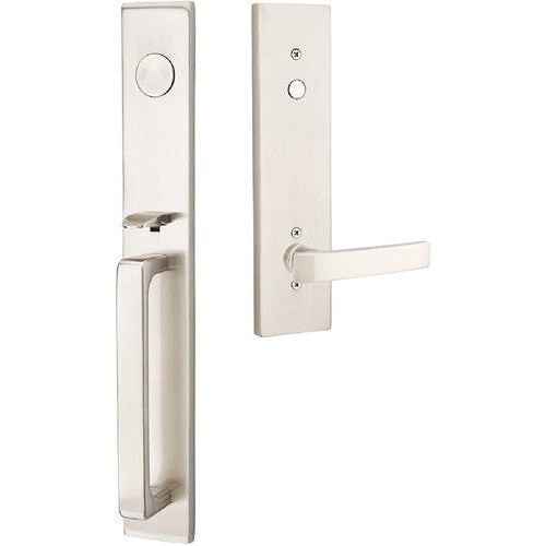 Emtek Dummy Lausanne Tubular Entrance Handleset with Geneva Lever in Satin Nickel finish