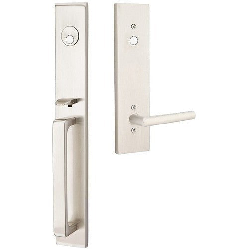 Emtek Lausanne Tubular Entrance Handleset With Stuttgart Lever in Satin Nickel finish