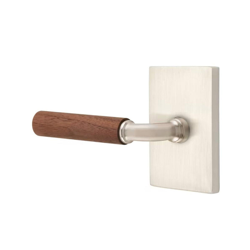 Emtek Select R-Bar Dark Walnut Lever with Modern Rectangular Rosette in Satin Nickel finish