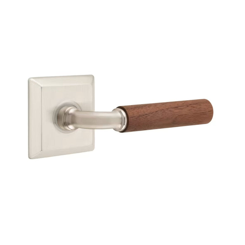 Emtek Select R-Bar Dark Walnut Lever with Quincy Rosette in Satin Nickel finish