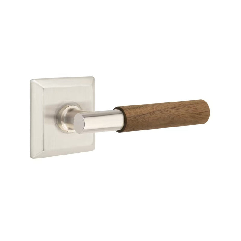 Emtek Select T-Bar Dark Walnut Lever with Quincy Rosette in Satin Nickel finish