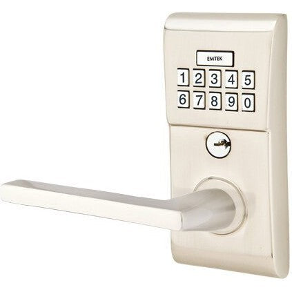 Emtek Modern Electronic Keypad Leverset with Helios Lever in Satin Nickel finish