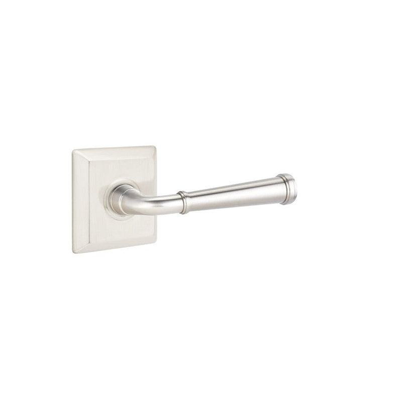 The Emtek Merrimack Lever with Quincy Rosette in Satin Nickel finish