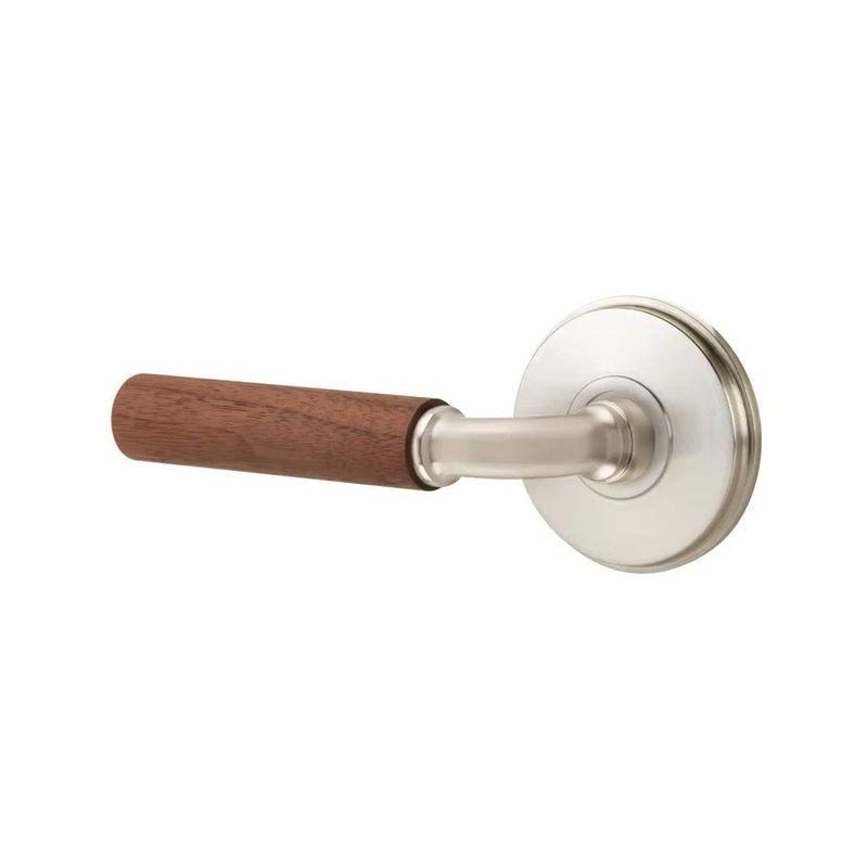 Emtek Select R-Bar Dark Walnut Lever with Watford Rosette in Satin Nickel finish