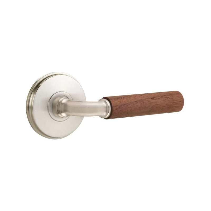 Emtek Select R-Bar Dark Walnut Lever with Watford Rosette in Satin Nickel finish