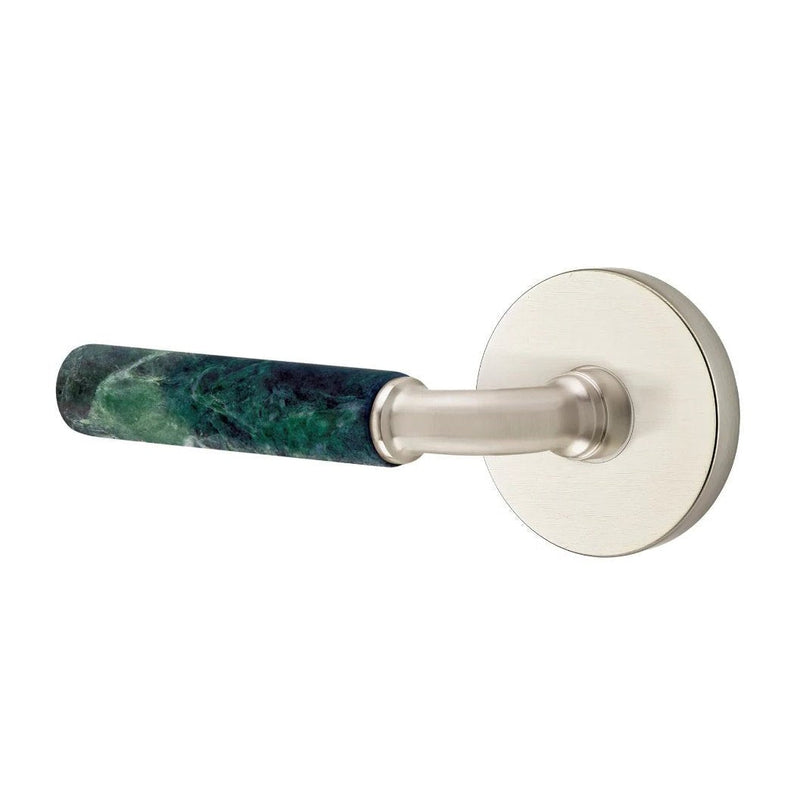 Emtek Select R-Bar Green Marble Lever with Disk Rosette in Satin Nickel finish