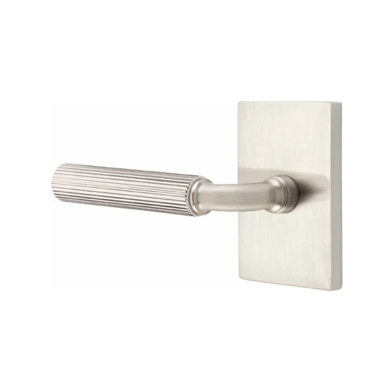 Emtek Select R-Bar Straight Knurled Lever with Modern Rectangular Rosette in Satin Nickel finish