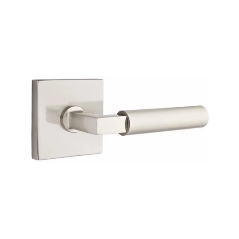 The Emtek Hercules Lever With Square Rosette in Satin Nickel finish